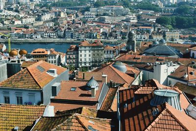 High angle view of buildings in city