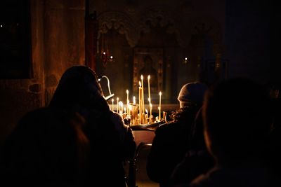 Rear view of people in temple