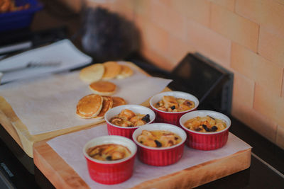 High angle view of breakfast on table