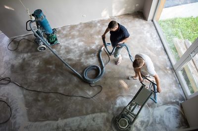 High angle view of women sitting on floor