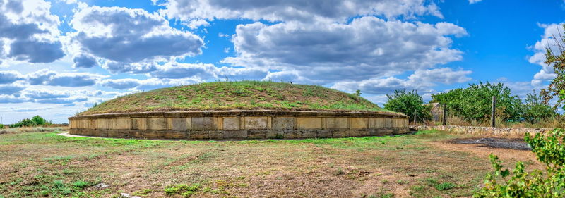 Ancient greek colony olbia on the banks of the southern bug river in ukraine on a cloudy summer day.