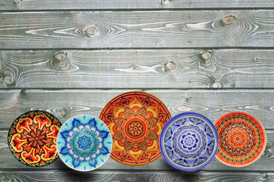 Close-up of multi colored art on wall