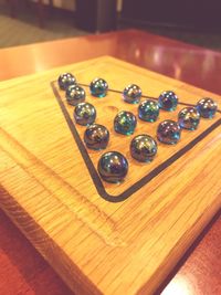 High angle view of candies on table