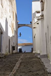 Alley amidst buildings in town against sky