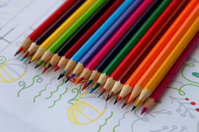 Close-up of colored pencils