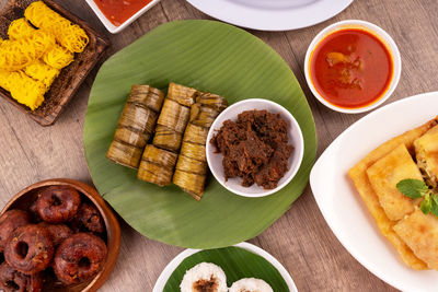 High angle view of food on table
