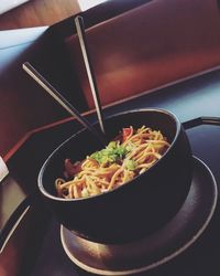 High angle view of meal served on table