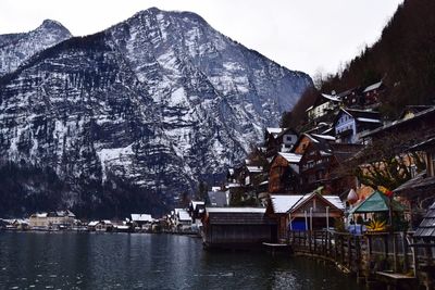 View of houses and mountain range