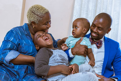 A portrait of a happy family at home 