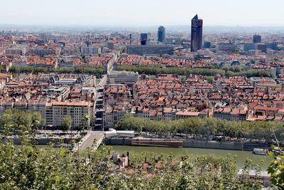 High angle view of the city of lyon