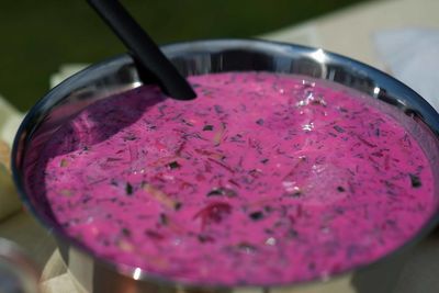 High angle view of ice cream in container