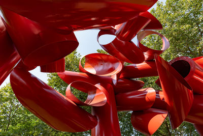 Close-up of red lanterns hanging on tree