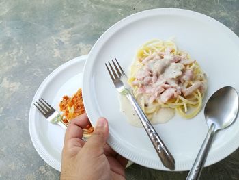 Midsection of person holding ice cream on plate