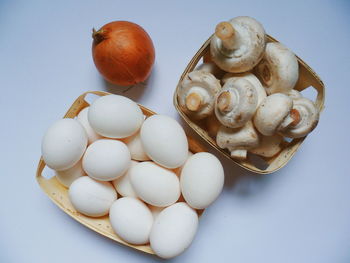 High angle view of fruits in plate on table