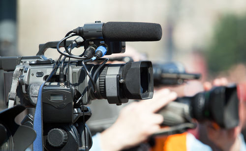 Close-up of television camera