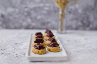 Close-up of dessert in plate on table