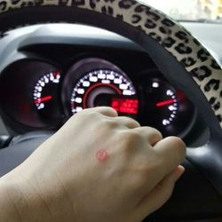 Close-up of human hand in car