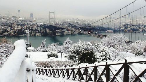 Suspension bridge over river