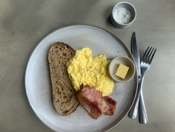 High angle view of breakfast on table