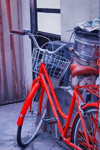 Bicycle parked in front of building