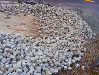 High angle view of stones at construction site