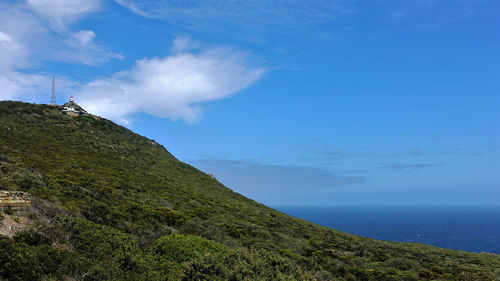 Scenic view of sea against blue sky