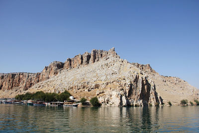 Scenic view of rock formation against clear sky