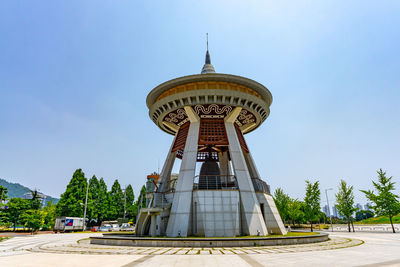 Low angle view of building against blue sky