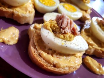 Close-up of breakfast served in plate