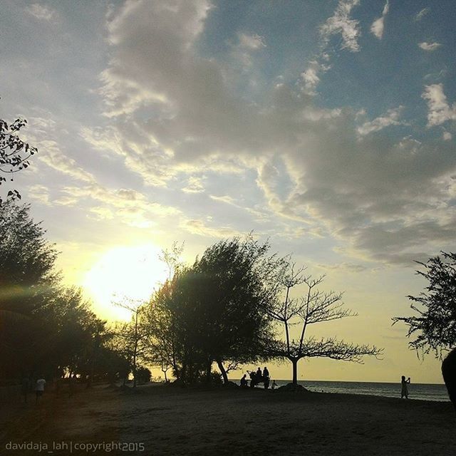 tree, sky, sunset, silhouette, scenics, cloud - sky, tranquility, beauty in nature, nature, sunlight, tranquil scene, incidental people, sun, park - man made space, water, branch, road, transportation, cloud