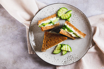 High angle view of food in plate