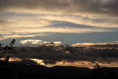 Scenic view of silhouette mountains against sky at sunset