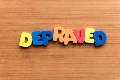 Text written on blue table