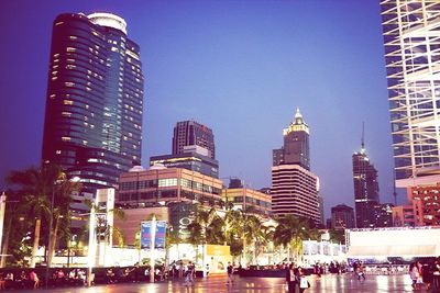 City skyline at dusk