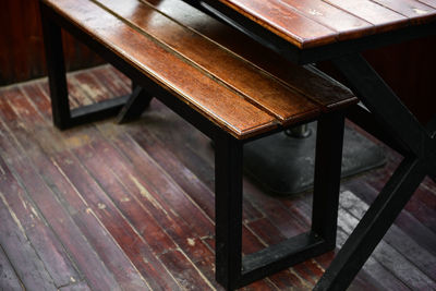 Close-up of chairs on table