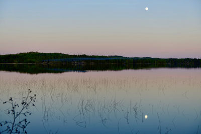 Scenic view of lake against sky at sunset