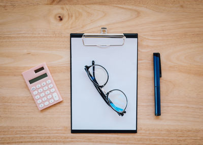 Directly above shot of eyeglasses on table