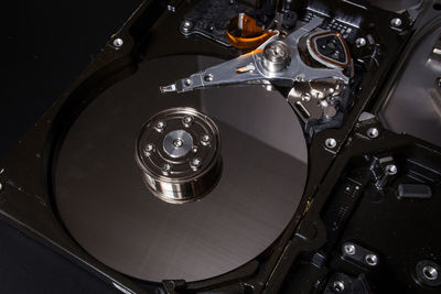 Close-up of open hard drive