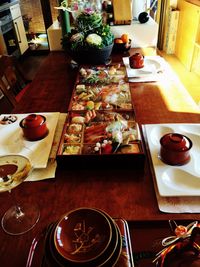 High angle view of food on table