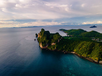 Scenic view of bay against sky