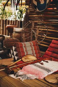 Close-up of wicker basket on table