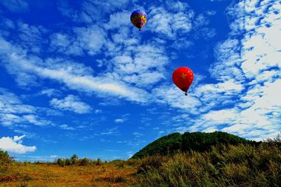 Low angle view of hot air balloon against sky