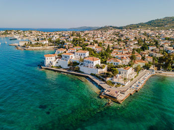 High angle view of buildings in city