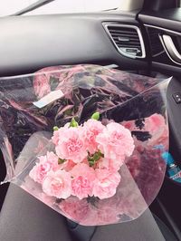 High angle view of pink roses