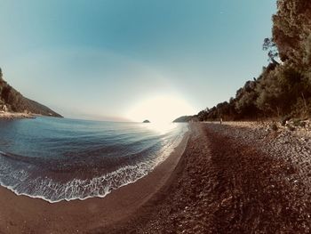 Scenic view of beach against clear sky