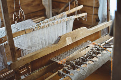 Close-up of woolen loom