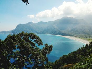 Scenic view of sea against cloudy sky