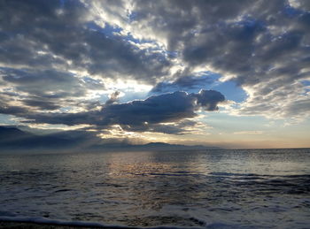 Scenic view of sea against dramatic sky
