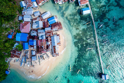 High angle view of swimming pool by sea