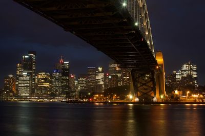 Sydney harbour bridge and the city buildings at night